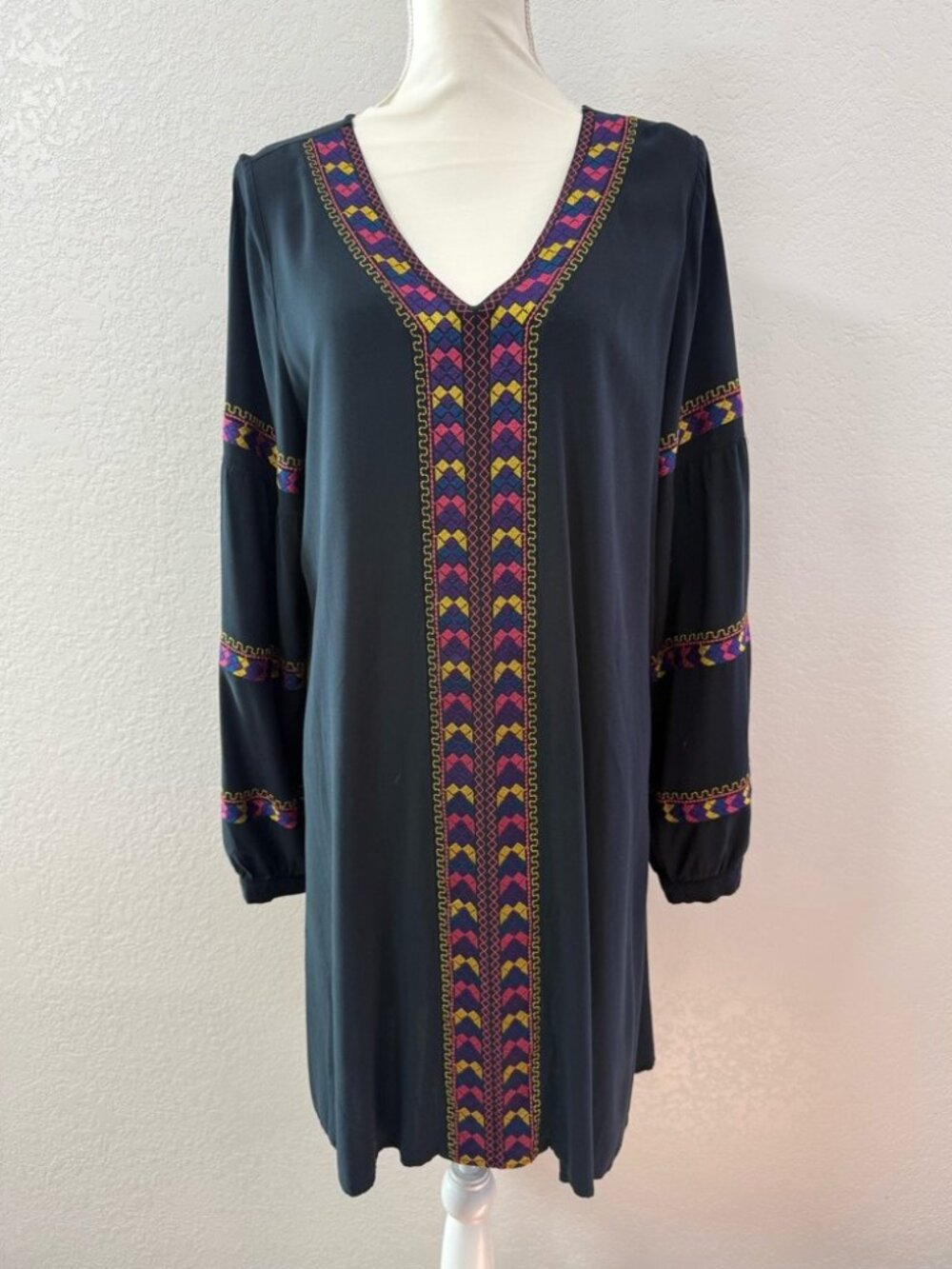 Boho Black Embroidered Tunic Dress